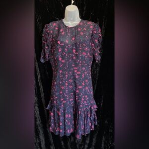 Floral Ruffle Dress in Navy and Pink